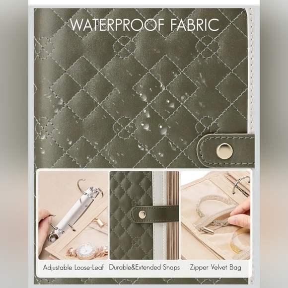 Vlando Yancy Travel Jewelry Organiser Foldable Jewelry Storage Book Green/Cream - Picture 3 of 15